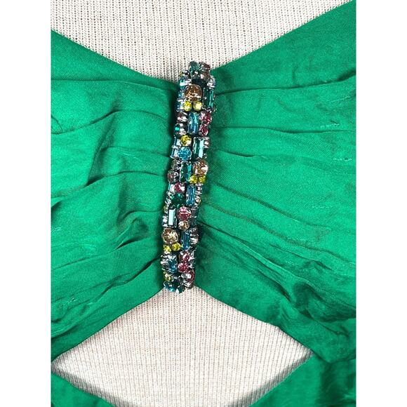 SANDRO Green Embellished Puff Sleeve Midi Dress with Rhinestones Size 4 - Picture 6 of 10